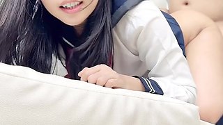 Asian teen girl gets pleased after school POV