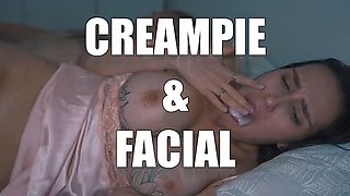 Step mom Gets Facial After Jerking to Step son in Share Bed While He Dreams of Busty Step mommy