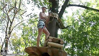 Sexy blonde with big ass Brandy Smile enjoys extreme sports on the open air