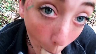 Blowjob fucking cumshot outdoors