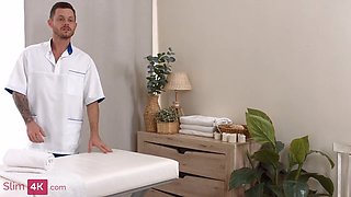 Tiny GF caught a guy masturbating and got copulated and creamed - Young