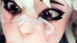 Cum Faced Tight Teen Slut Deepthroating BBC, Bald Pussy Ciri Squirts as She Deepthroats a Cock