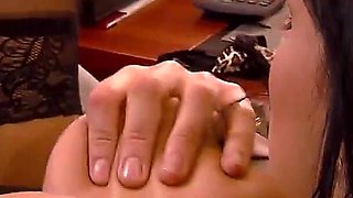 Hot chick with huge tits seduces boss and fucks
