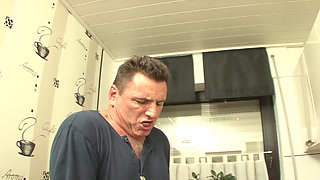 Attractive German maid in stockings fucks a repairman