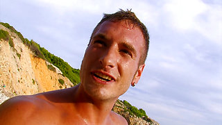 Gorgeous brunette hard fucked on the beach