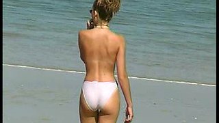 Outdoor anal solo and masturbating blonde