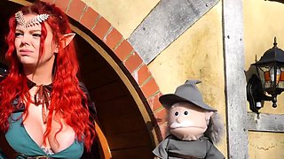 Cosplay lesbians making each other cum hard with big toys