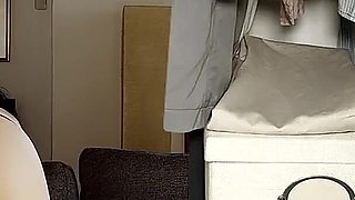Husband Jerks off Secretly While Wife Gets Creampied During Standing Sex