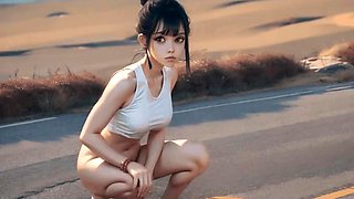 AI-generated Asian beauty teases with desert lingerie and curves
