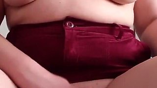 Secretary with Big Tits in Red Miniskirt Masturbates Wet Pussy Riskily in Office