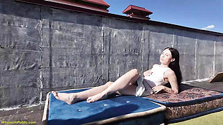 skinny milf ass fucked on a public roof