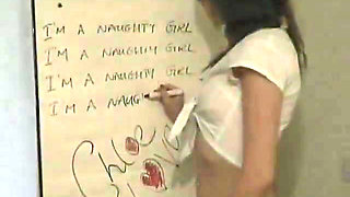 Young Naughty Schoolgirl with Nice Tits and Perfect Ass Drips Milk All Over Herself