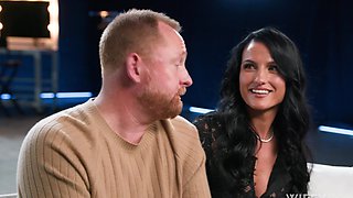 Backstage thong action with fake tits and a big ass