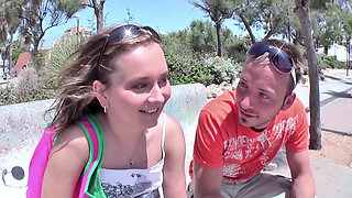 Big ass brunette teen is picked up from the beach for filming first sex with a stranger