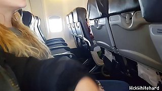 Real Public Airplane! Jerk off , Suck my cock ! Shows boobs