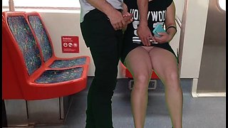 the girl in a dress without panties on the train gave a stranger a handjob and a blowjob in public