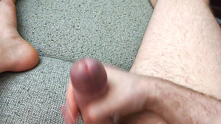 Masturbating my long thick cock with my massive hand