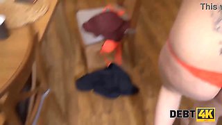 Debt4k. debt collector drills pregnant female with a tattoo on lower back