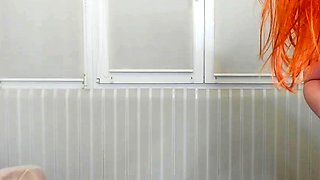 Sexy amateur redhead teen double dildo action