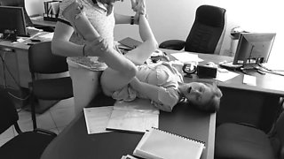 Boss secretly films petite secretary getting fucked on office table