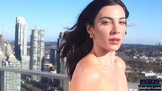 Greek mom babe posing nude on a balcony