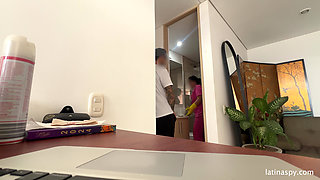 Maid with Huge Ass Cleans Apt Then Jerks Her Boss Part 1