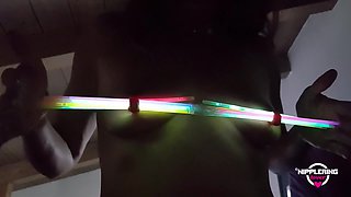 Nippleringlover Horny Milf Inserting Multiple Glow Sticks In Extreme Stretched Pierced Nipples Pussy
