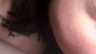 Goth Giving a Closeup Deepthroat Blowjob Under the Desk While Working