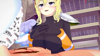 Lalatina from Kono Subarashii gives a wild blowjob and gets her tits banged in this POV scene