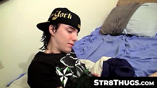Str8Thugs.com - Young thug's cucumber-assisted solo cock tugging and cum fest