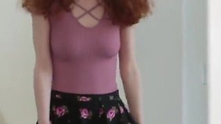 Innocent redhead babe Abbey Rain fucked while gaming