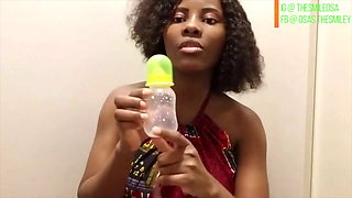 Black woman milks her boobs and stores the milk