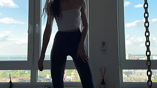 home stretching in leggings