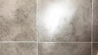 Hot babe with perfect big boobs taking shower