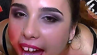 Busty Blonde Gets Dominated... Gangbang on Shiny Couch!