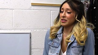 Latina employee rides mall cops dick to avoid jail