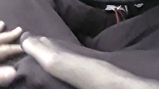 Stockinged Footjob in the Car