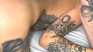 Tattooed chick spread her ass and the guy fucked her anal hole