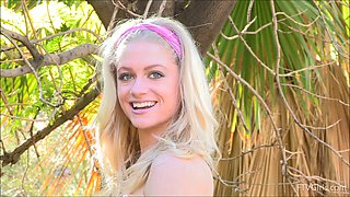 Naked yoga in the garden with the gorgeous blonde teen Bella