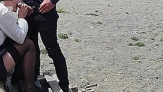 Dick Flash! Risky Blowjob on Beach: Stocking Teacher and Student Almost Caught! - Misscreamy