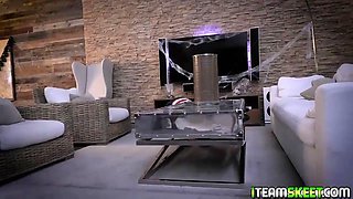 Little lady Cleo Clementine sucks a massive cock salivating all over it