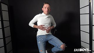 Solo boy jerking his chubbies young penis on the chair