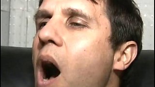 Stud rides strap-on dick after getting dick squeezed