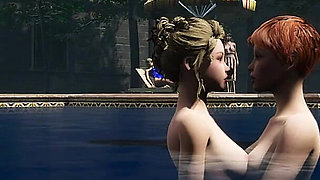 Angels Awakening 12 - Nude Swimming and Lesbian Kiss Scene in a Moonlit Pool