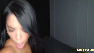 Brunette's Deep Throat, Anal Ride, and Dark Room Fuck