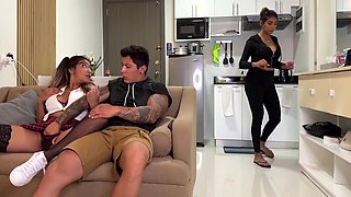 Naughty College Girl Fucks Her Stepmoms Boyfriend On The Couch In Front Of Her!