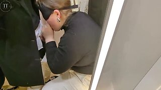 Risky Dressing Room Blowjob - Almost Caught by Employee - Cum Swallow in Public