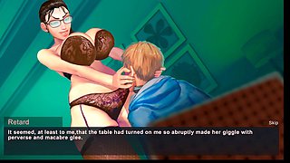 Mature anime babe with big boobs in a visual novel scene