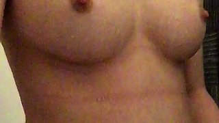 Small titted brunette teen fingering on the bed