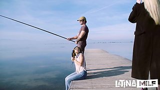 LUCKY CATCH part 2: Public Beach Quickie with Buxom Blonde Georgie Lyall, Frida Sante, Miguel Zayas